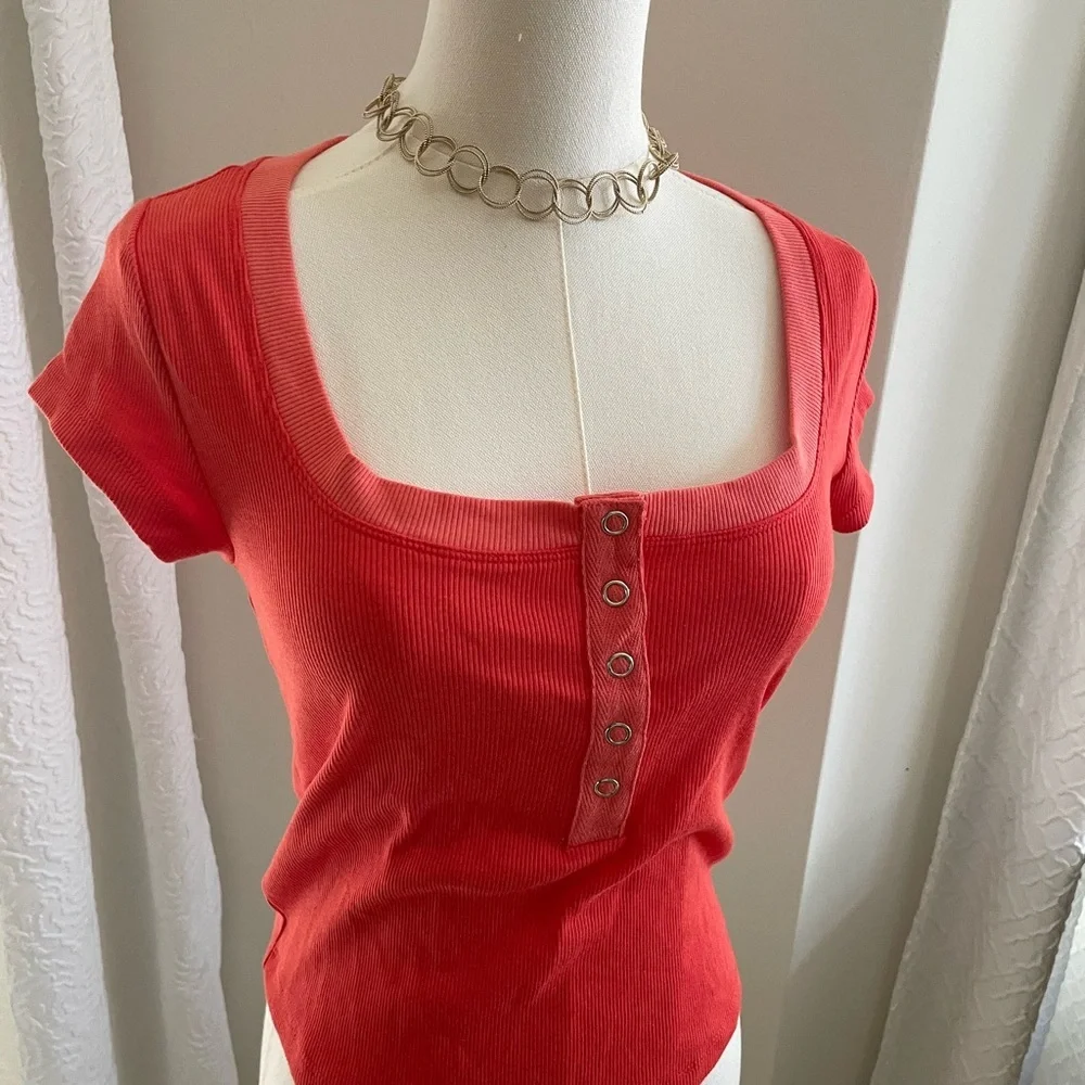 The Andie Scoop Neck by Pilcro Anthropologie NWT XS Pink Rose Top - Picture 3 of 6